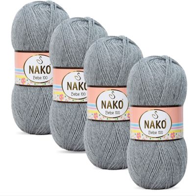 Nako Bebe Baby Yarn, 4 Balls, 100 g Each, Gray 194