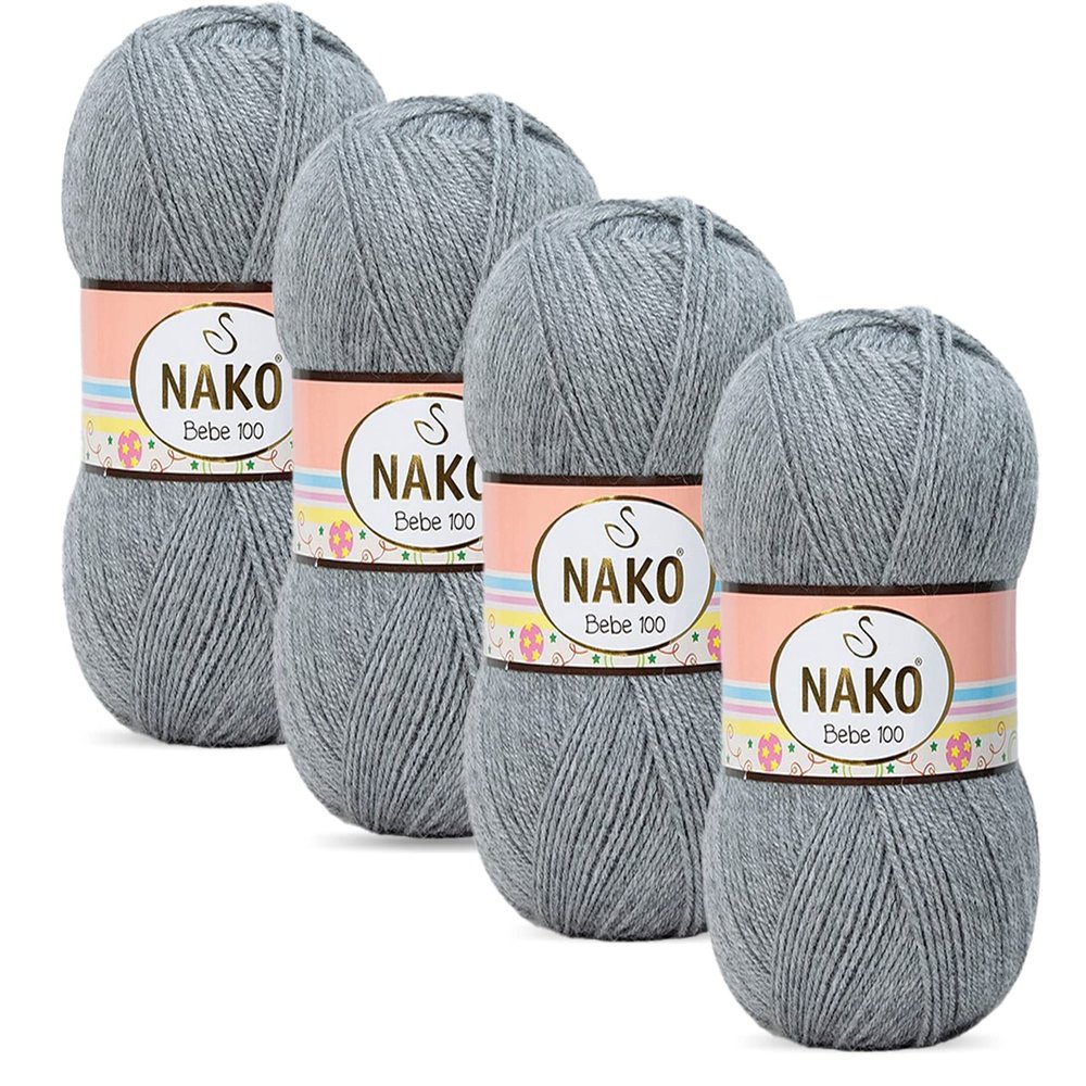 Nako Bebe Baby Yarn, 4 Balls, 100 g Each, Gray 194