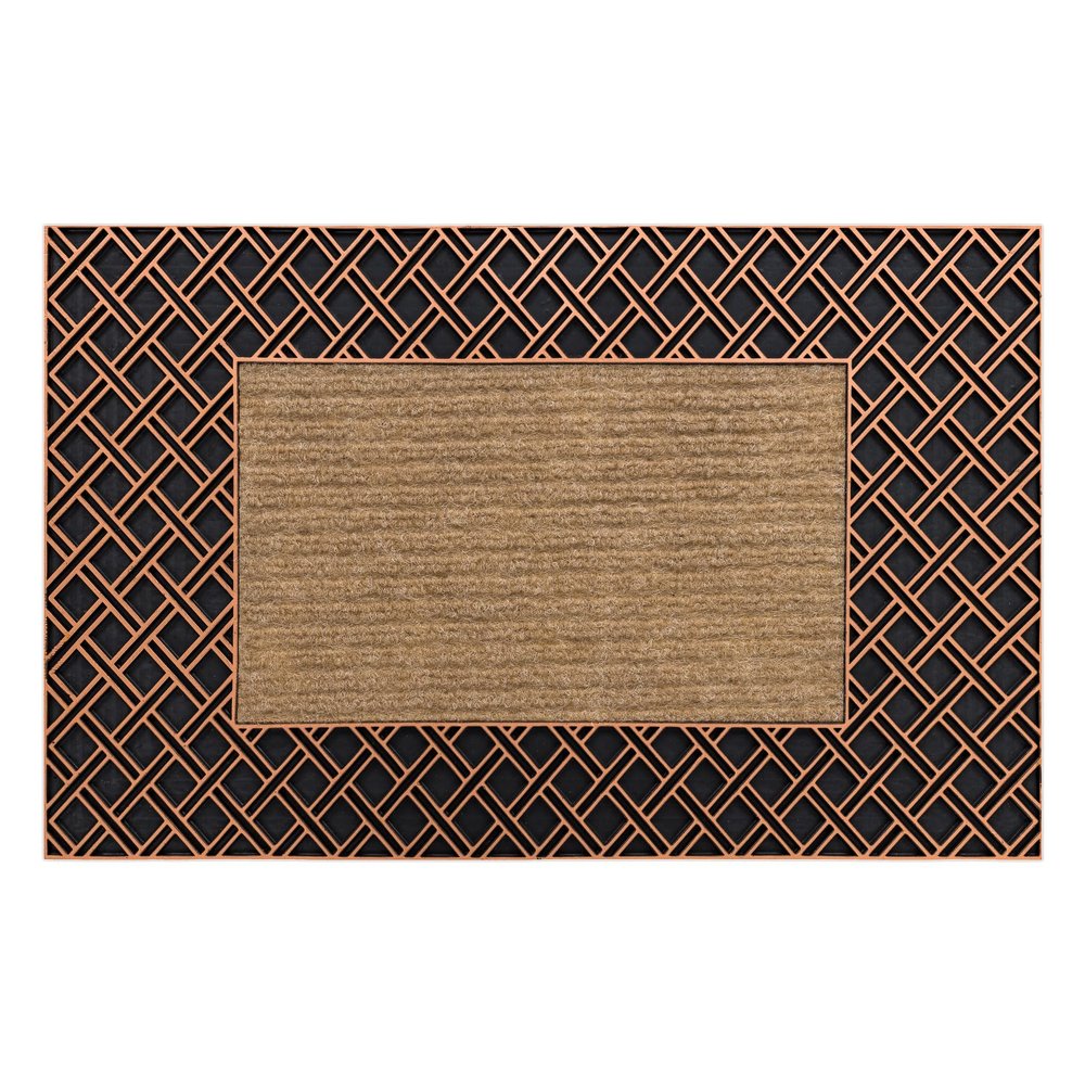 rugsx BH 107 Grid Door Mat, Non-Slip, Indoor/Outdoor, Rubber, Brown, 40 x 70 cm