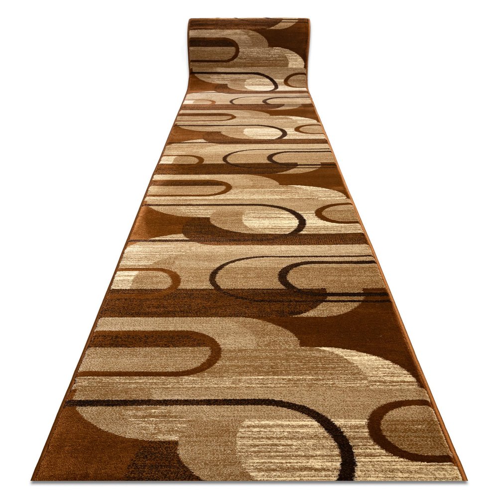 rugsx ROYAL HE405 Geometric Runner Rug – Brown/Cream, 100 x 480 cm