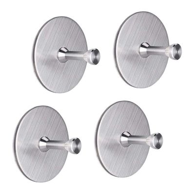 Sahkgye 4-Pack Adhesive Wall Hooks, Heavy-Duty Stainless Steel, Waterproof, for Robes and Towels