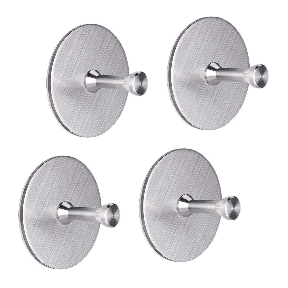 Sahkgye 4-Pack Adhesive Wall Hooks, Heavy-Duty Stainless Steel, Waterproof, for Robes and Towels