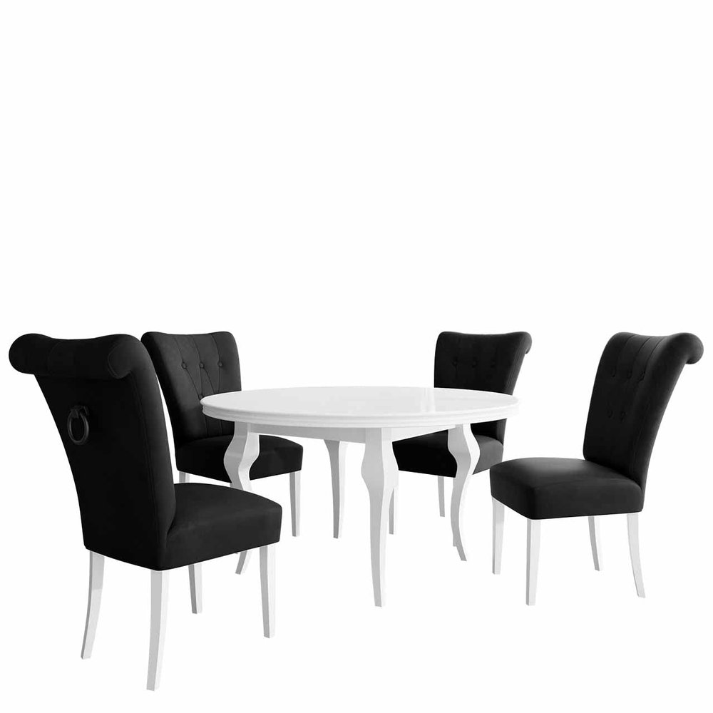 Mirjan24 SM10 Dining Set, 4 Upholstered Chairs and 100 cm Round Extendable Dining Table, Magic Velvet 2219, Color Combination 02