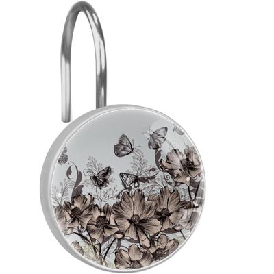 12-Pack Decorative Shower Curtain Hooks with Retro Butterflies and Flowers