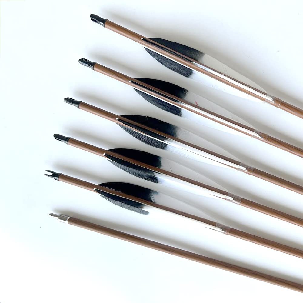 ACCMOS ID 6.2 mm Hunting Arrows, Spine 350, Wood-Grain Carbon, 100 Grain Replaceable Tips, 32 in, 12-Pack