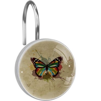 12-Pack Decorative Shower Curtain Hooks, Stainless Steel Rings with Vintage Butterfly Design