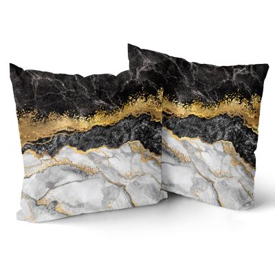Marble Texture Pillow Covers, 45.7 x 45.7 cm, Black, Gray & Gold Foil, Set of 2