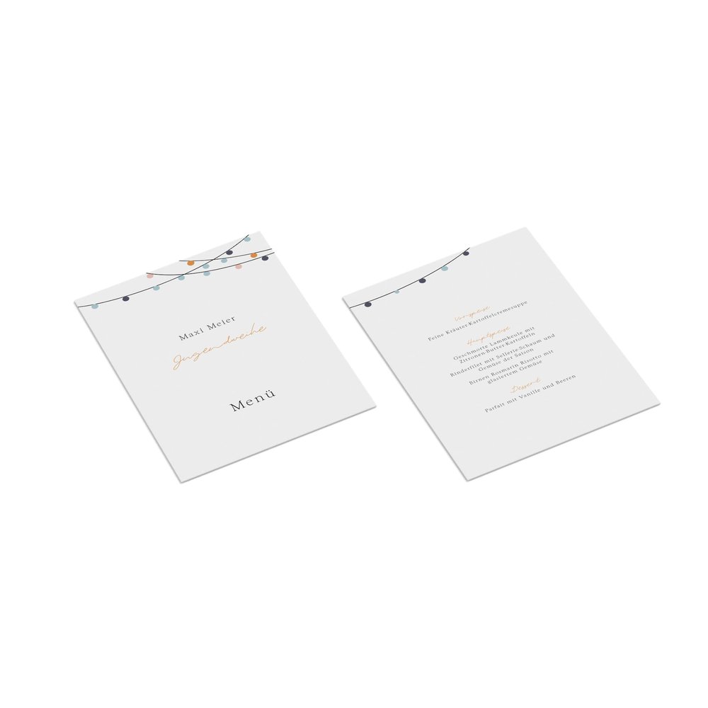 easyprint Personalized Menu Cards – Fairy Light Design – DIN A6, Double-Sided, Orange, 10 pcs