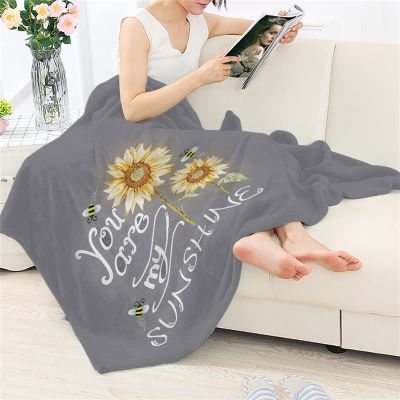 Dolyues Sunflower Bee Gray Fur Throw Blanket – You Are My Sunshine Cozy Fuzzy Plush Blanket, Air-Conditioning Quilt – M