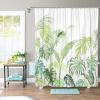 Tropical Monstera and Palm Leaf Shower Curtain with Hooks, Green/White, 200 x 240 cm (W x H) view 1