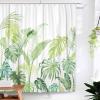 Tropical Monstera and Palm Leaf Shower Curtain with Hooks, Green/White, 200 x 240 cm (W x H) view 3