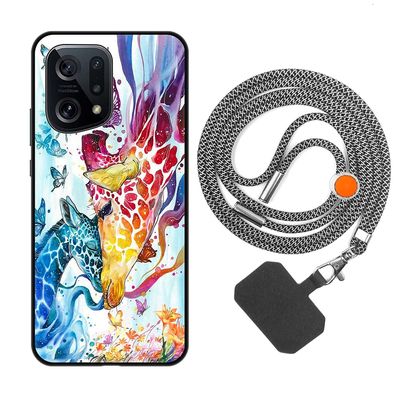 Vingarshern Case Compatible with Oppo Find X5, Silicone Giraffe Pattern Case with Lanyard