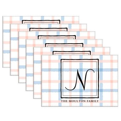 Personalized Letter N Buffalo Plaid Table Mats, 6-Piece Set