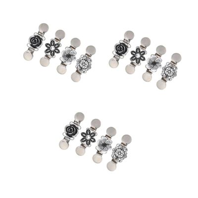 GALPADA 12-Piece Floral Cardigan Clips, Antique Silver Brooch Pins