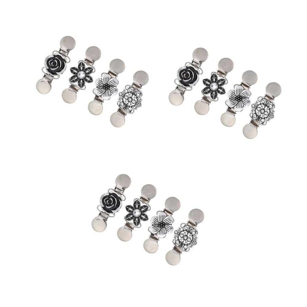 GALPADA 12-Piece Floral Cardigan Clips, Antique Silver Brooch Pins