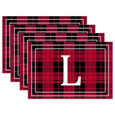 Letter L Monogram Personalized Buffalo Plaid Placemats, 4-Piece Set