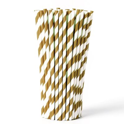 2000 Biodegradable Paper Party Straws, Gold and White