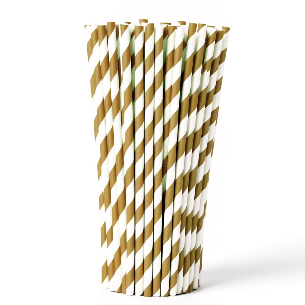 2000 Biodegradable Paper Party Straws, Gold and White
