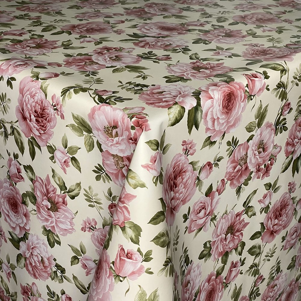 KEVKUS K124A Pink Roses Oilcloth Tablecloth, Rectangular, 140 x 200 cm