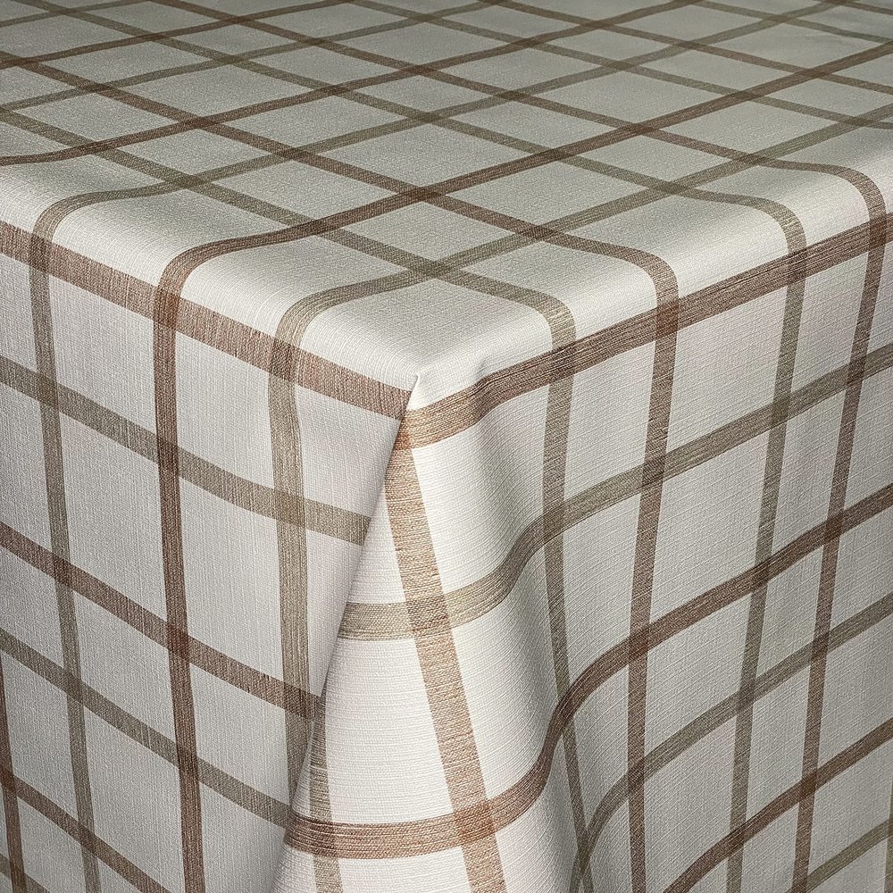 KEVKUS Oilcloth Tablecloth K175A, Brown-Beige Plaid, 140 x 260 cm, Rectangular