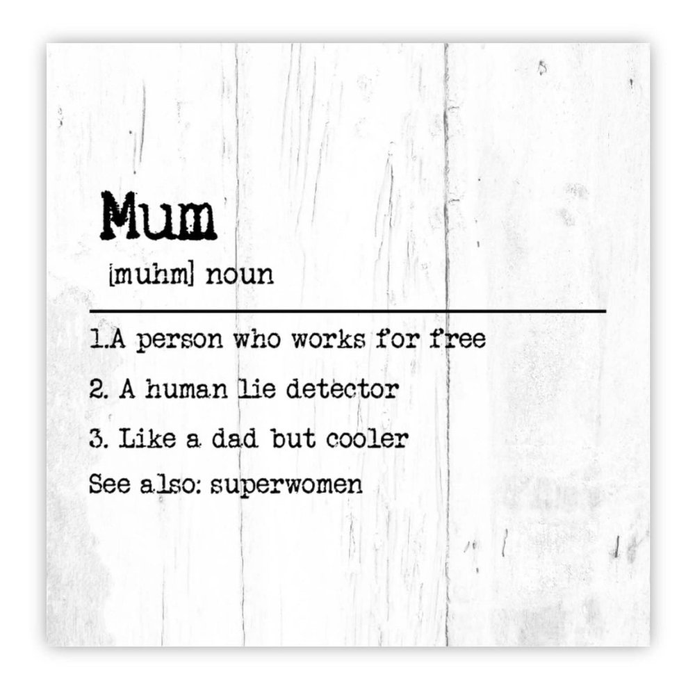 Mum Definition Wooden Sign – Primitive Saying Typography Wall Art, 20.3 x 20.3 cm