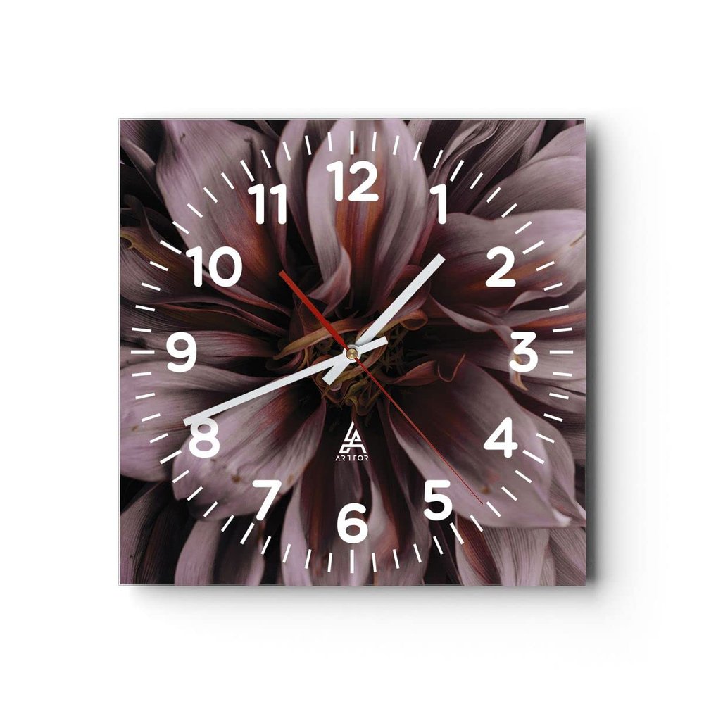 ARTTOR Modern Wall Clock 40x40 cm Square Glass Clock Botanical Flowers - 5019
