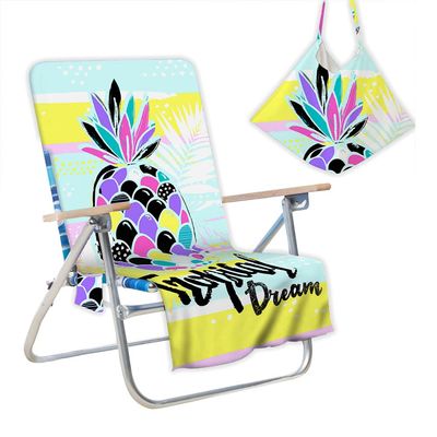 Morbuy Lounge Chair Towel with Pockets, Microfiber Beach Towel for Loungers, 73 x 150 cm, Pineapple
