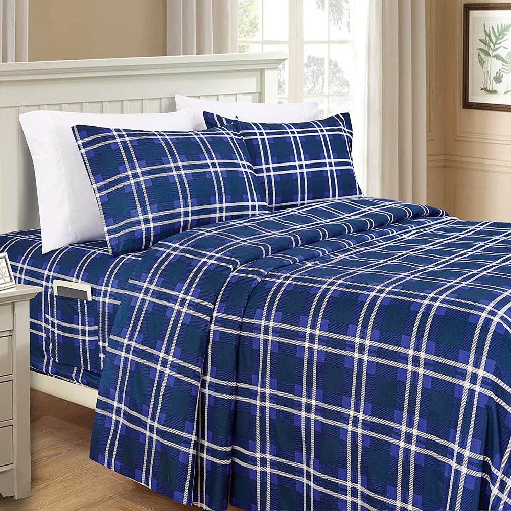 Elegant Comfort Lilliana Plaid 6-Piece Sheet Set, Soft, Colorfast and Wrinkle-Free, 1,500 Thread Count, Deep-Pocket Fitted Sheet, Twin XL