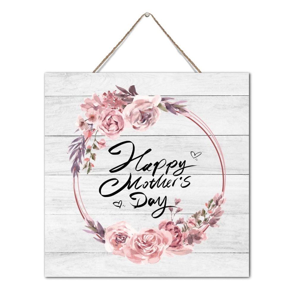 NABRAND Inspirational Farmhouse Wall Decor, Wooden Sign, 12 x 12 in, Happy Mother's Day