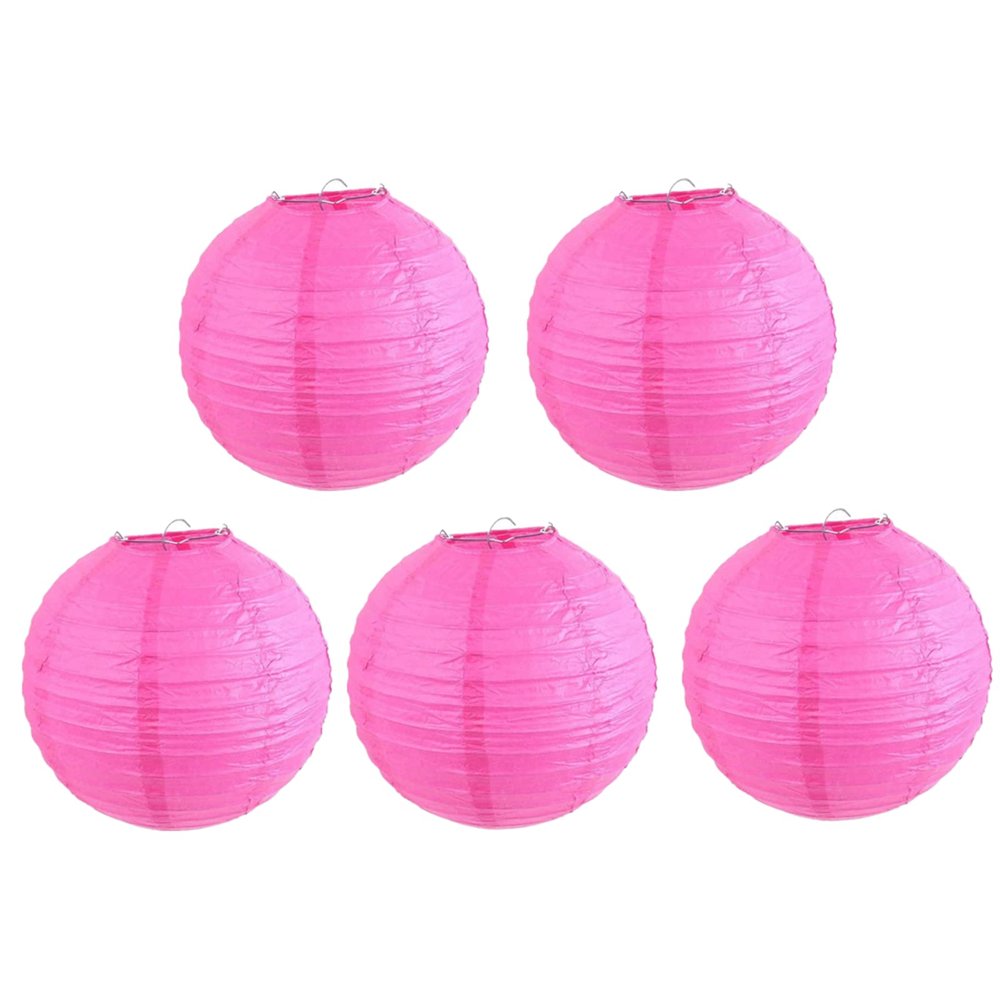 Yeehliny Round Pink Paper Lanterns, 5-Pack, 25 cm