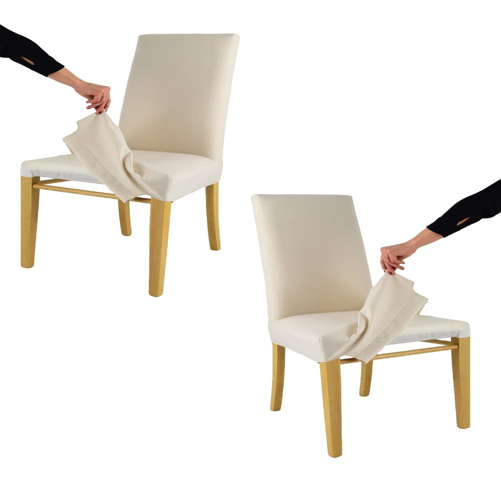 Tommychairs JAZZ Upholstered Chairs, Set of 2, Oak-Colored Beech Wood, Ivory Fabric Cover