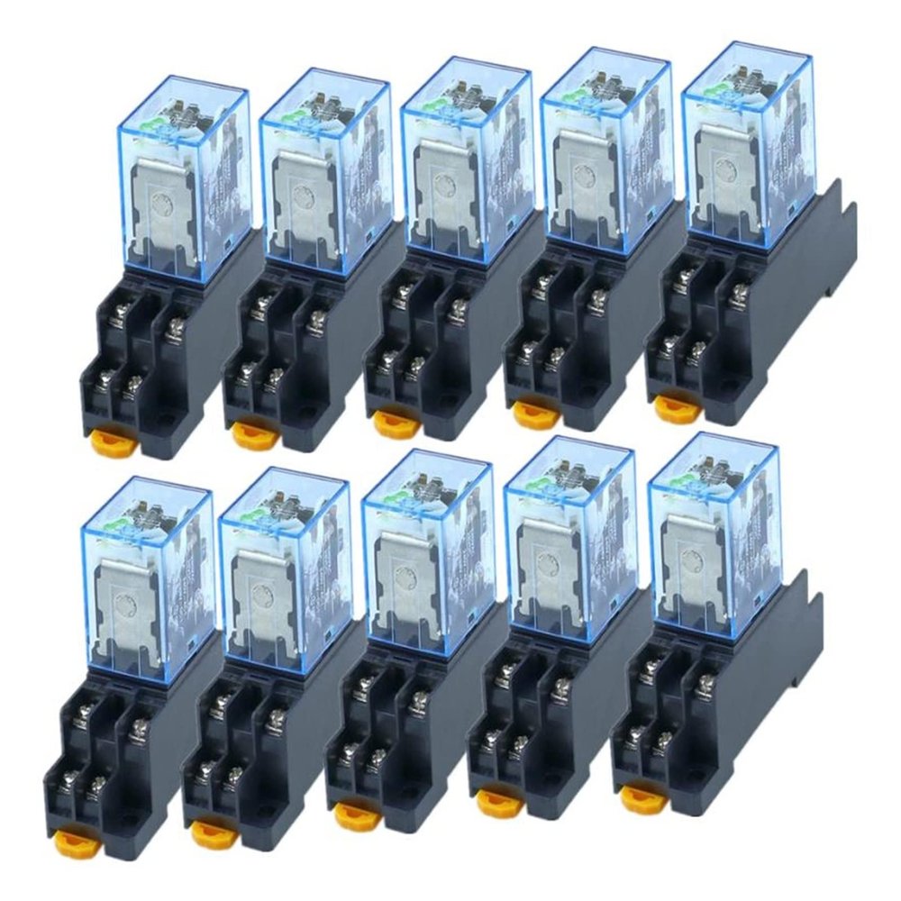 SHANGMAOYO 10-Pack MY2P HH52P MY2 12V/24V AC/DC Coil DPDT Mini Relays with Socket Base, 24V DC