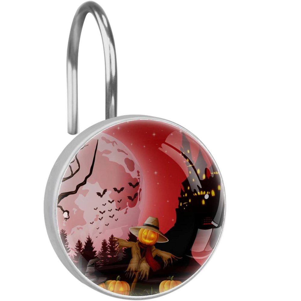 12-Pack Decorative Stainless Steel Shower Curtain Hooks, Happy Halloween Pumpkin
