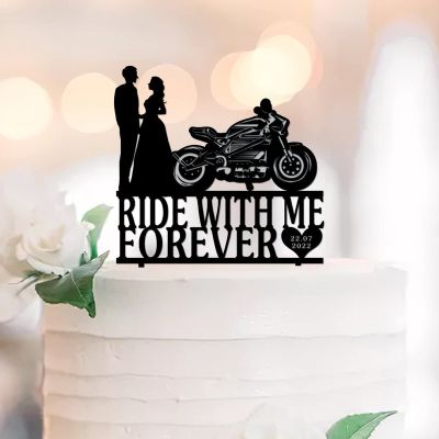 Ride To Forever Motorcycle Wedding Cake Topper, Rustic Mr. and Mrs., Personalized Names, Est. and Date