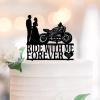 Ride To Forever Motorcycle Wedding Cake Topper, Rustic Mr. and Mrs., Personalized Names, Est. and Date view 1