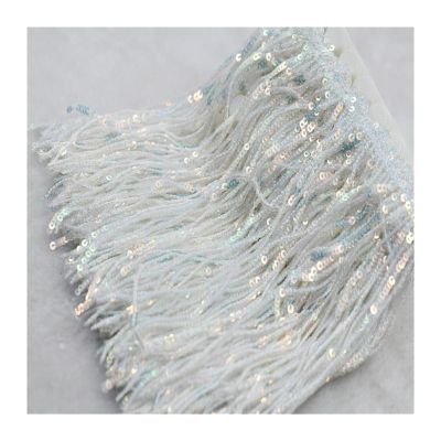 Sparrow Angel 17 cm Fringe Trim, Laser Tassel Fringe for Show Clothing, Crafts, Dresses, Skirts & Decoration (White AB, 1 Yard)