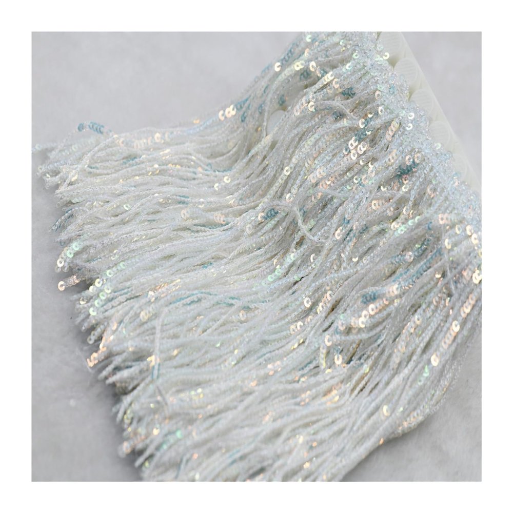 Sparrow Angel 17 cm Fringe Trim, Laser Tassel Fringe for Show Clothing, Crafts, Dresses, Skirts & Decoration (White AB, 1 Yard)