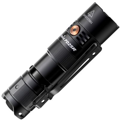 FENIX PD25R Black Rechargeable Mini Multi-Purpose LED Flashlight | 800 Lumens | 250 m | 70 Hours Max | 700 mAh | USB-C | Two-Position Body Clip | IP68