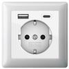 Gira 245903 Schuko Outlet with USB-A/USB-C, Shutter Protection, 1-Gang Standard 55 Frame, Pure White view 1