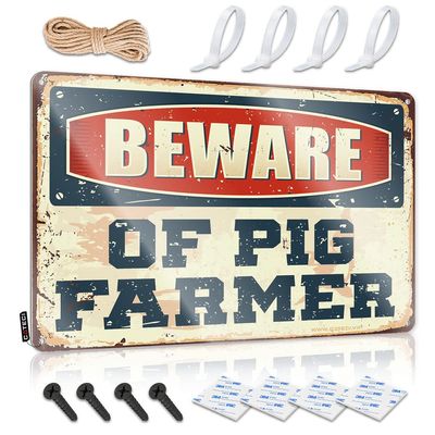 Trespassers Beware Tin Sign, Beware of Pig Pen Metal Sign, Street Sign for Bedroom, Vintage Home Decor (Size: 20 x 30 cm)
