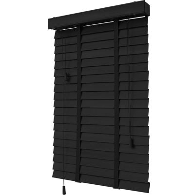 Real Wood Venetian Blinds, Black, 50 mm Slats, WH-150 × 160 cm (59 × 63 in)