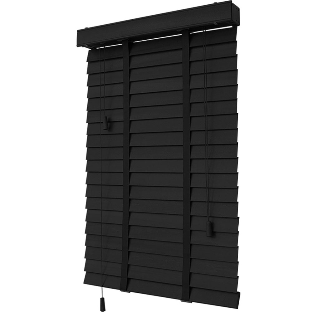Real Wood Venetian Blinds, Black, 50 mm Slats, WH-150 × 160 cm (59 × 63 in)