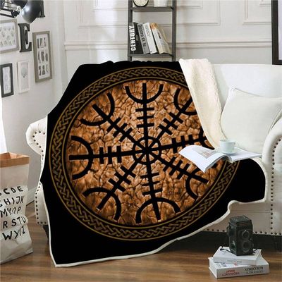 RFFLUX 3D Viking Sherpa Blanket 150 x 200 cm, Soft Microfiber Compass Design