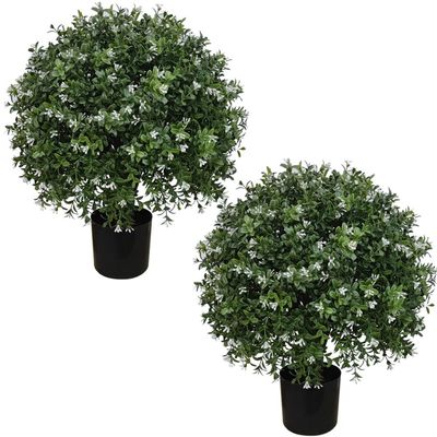 ALL SEASON GREEN Ball-Shaped Artificial Boxwood Topiary Plant for Outdoor Use, 2-Pack