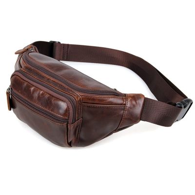 Men's and Women's Leather Waist Bag, Coffee