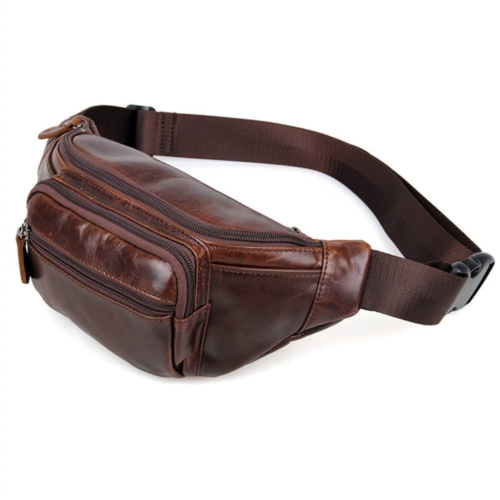 Men's and Women's Leather Waist Bag, Coffee