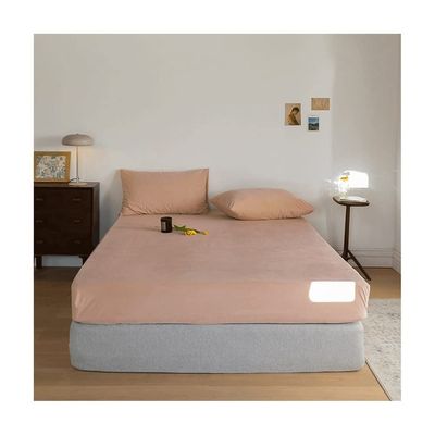 Warm Cashmere-Touch Microfiber Velvet Fitted Sheet, Pink, 150 x 200 cm, 1 Piece