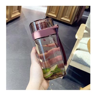 Portable Outdoor Water Bottle, Transparent Square Drop-Proof Sports Bottle (Pink, 400 ml)