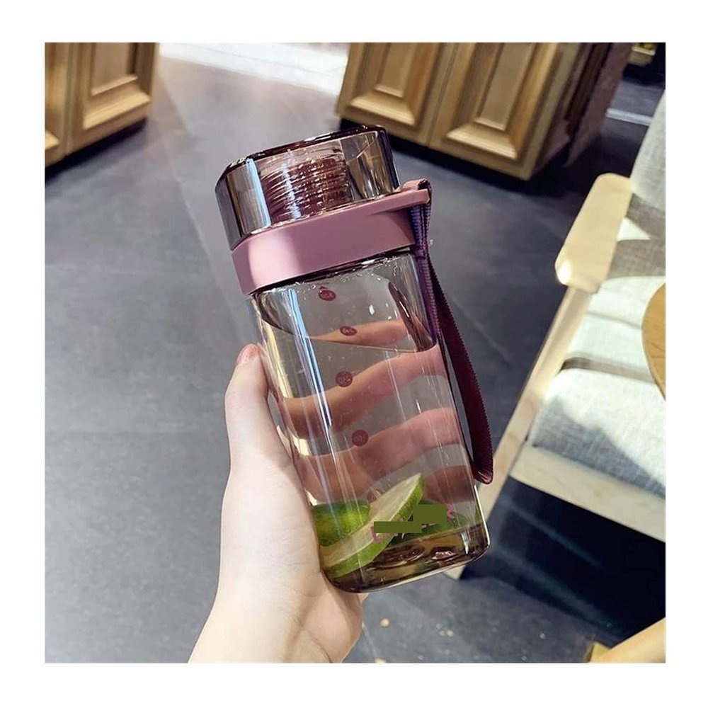 Portable Outdoor Water Bottle, Transparent Square Drop-Proof Sports Bottle (Pink, 400 ml)