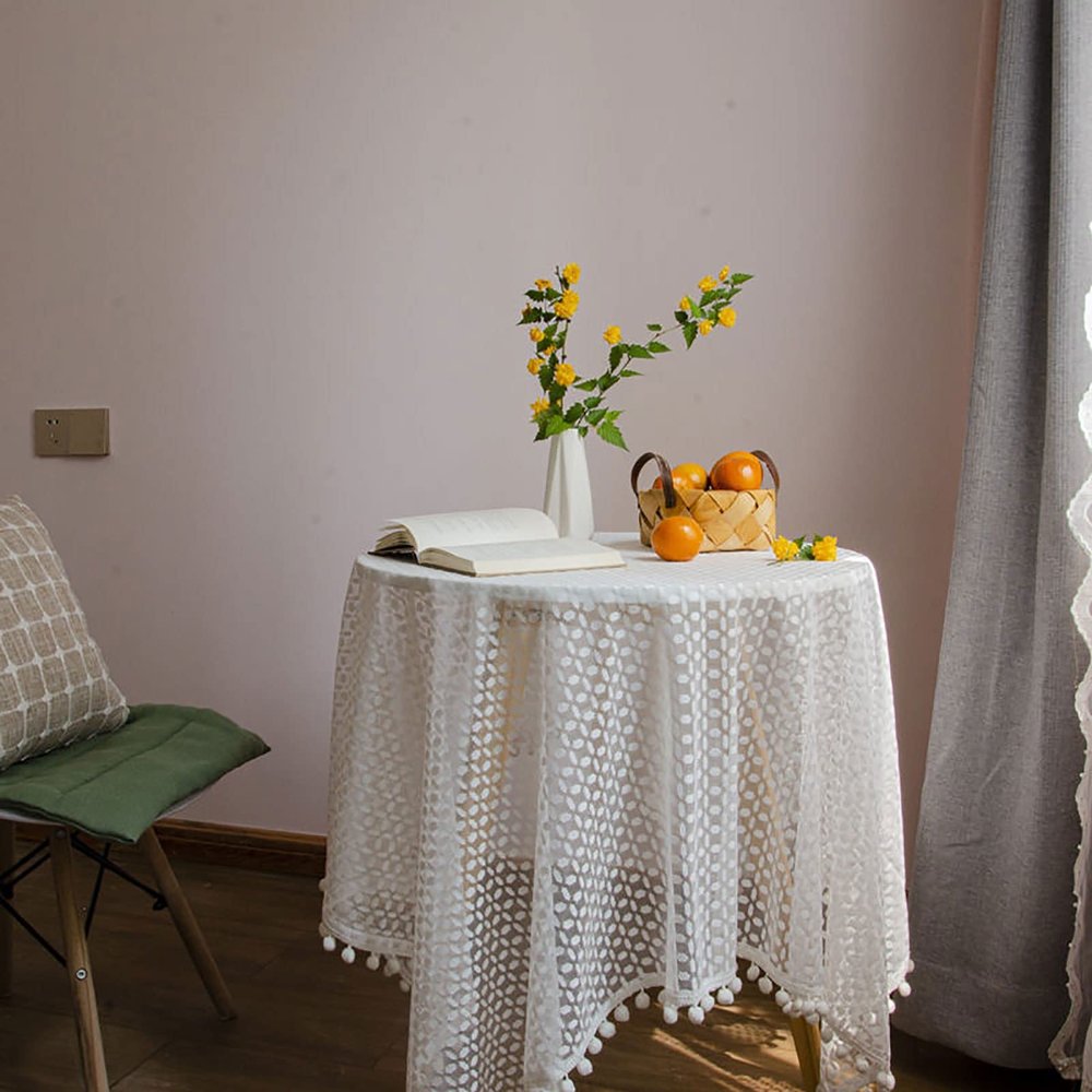 DIoFent Lace Dining Tablecloth, 100% Cotton, Shabby Chic, Rectangular, 3 Colors
